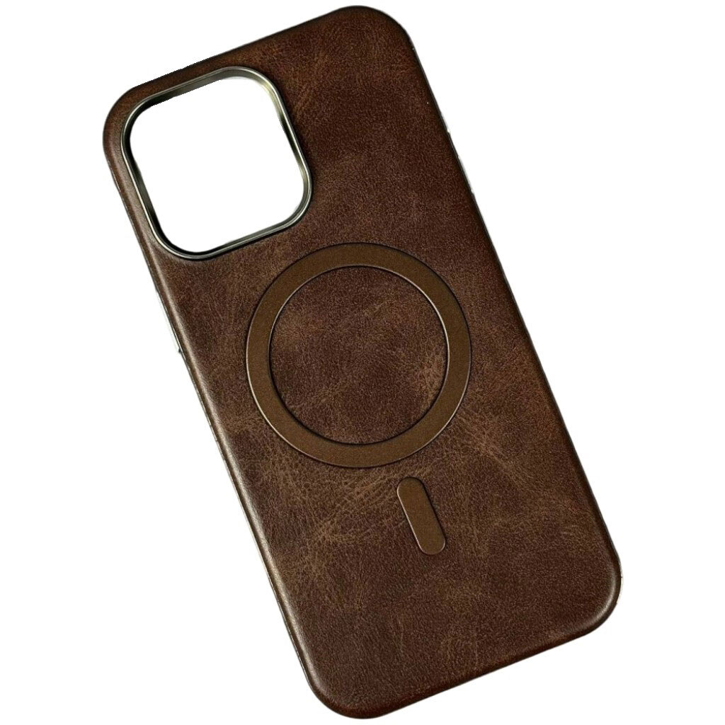 Чехол (накладка) Apple iPhone 17 Pro, Leather Magnetic Metal Frame, MagSafe, Коричневый - № 1 Чехол (накладка) Apple iPhone 17 Pro, Leather Magnetic Metal Frame, MagSafe, Коричневый - № 1