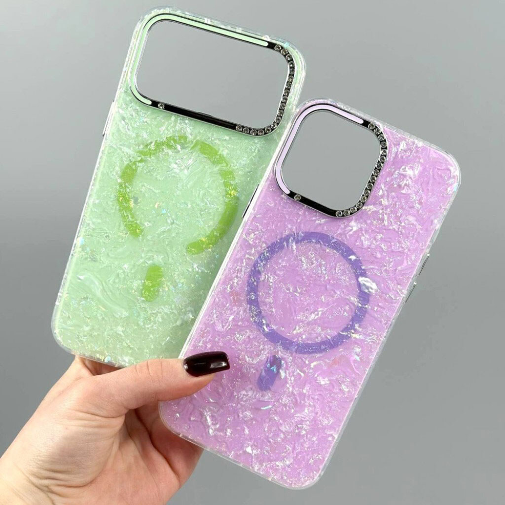 Чехол (накладка) Apple iPhone 15, Luxury Iridescent Marble, MagSafe, Розовый - № 11 Чехол (накладка) Apple iPhone 15, Luxury Iridescent Marble, MagSafe, Розовый - № 11