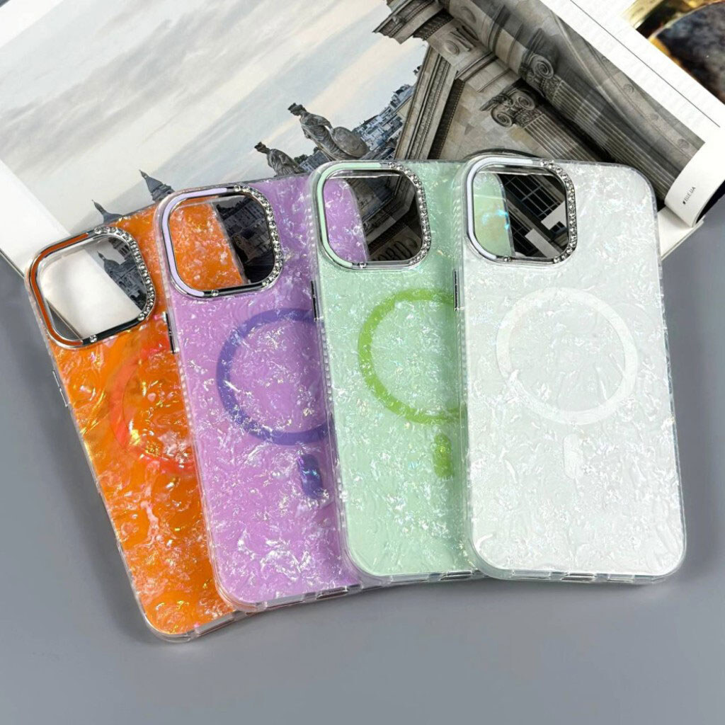 Чехол (накладка) Apple iPhone 16 Pro Max, Luxury Iridescent Marble, MagSafe, Белый - № 9 Чехол (накладка) Apple iPhone 16 Pro Max, Luxury Iridescent Marble, MagSafe, Белый - № 9