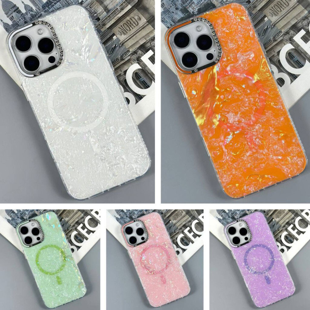 Чехол (накладка) Apple iPhone 16 Pro, Luxury Iridescent Marble, MagSafe, Оранжевый - № 13 Чехол (накладка) Apple iPhone 16 Pro, Luxury Iridescent Marble, MagSafe, Оранжевый - № 13