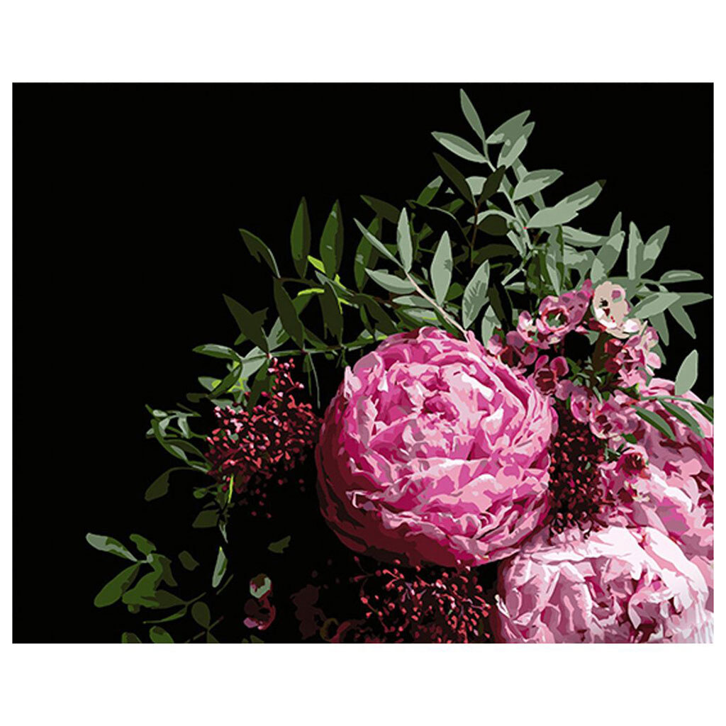 Картина по номерам на черном фоне "Букет розовых пионов", 40х50 см, Strateg - № 1 Картина по номерам на черном фоне "Букет розовых пионов", 40х50 см, Strateg - № 1
