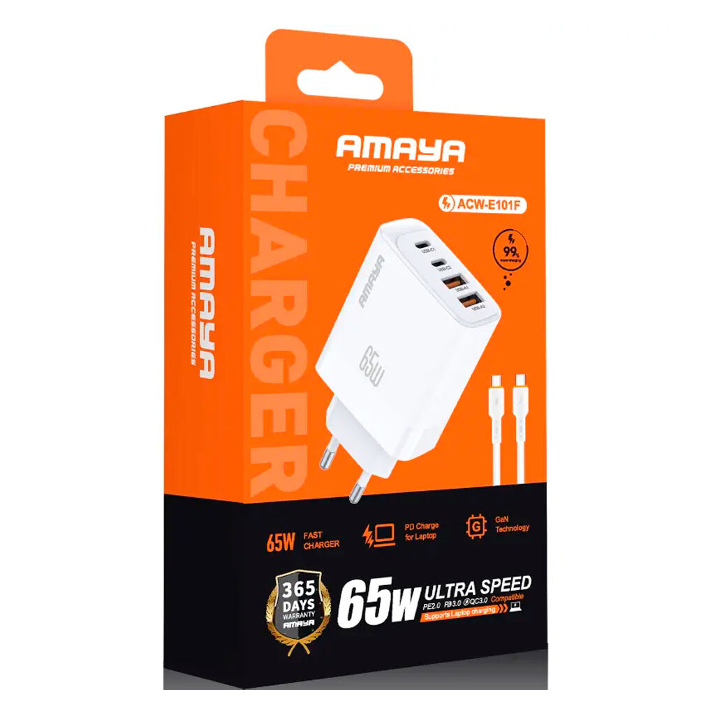 СЗУ Amaya E101F, С кабелем, Type-C, Белый - № 2 СЗУ Amaya E101F, С кабелем, Type-C, Белый - № 2