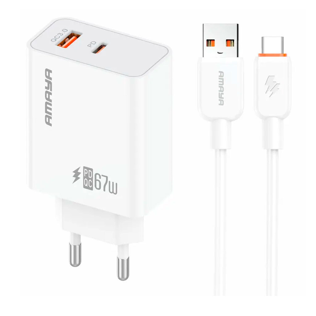 СЗУ Amaya E72D, С кабелем, Type-C, Белый - № 1 СЗУ Amaya E72D, С кабелем, Type-C, Белый - № 1