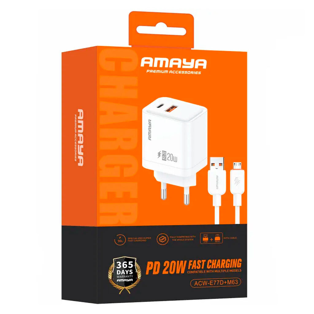 СЗУ Amaya E77D, С кабелем, MicroUSB, Белый - № 2 СЗУ Amaya E77D, С кабелем, MicroUSB, Белый - № 2