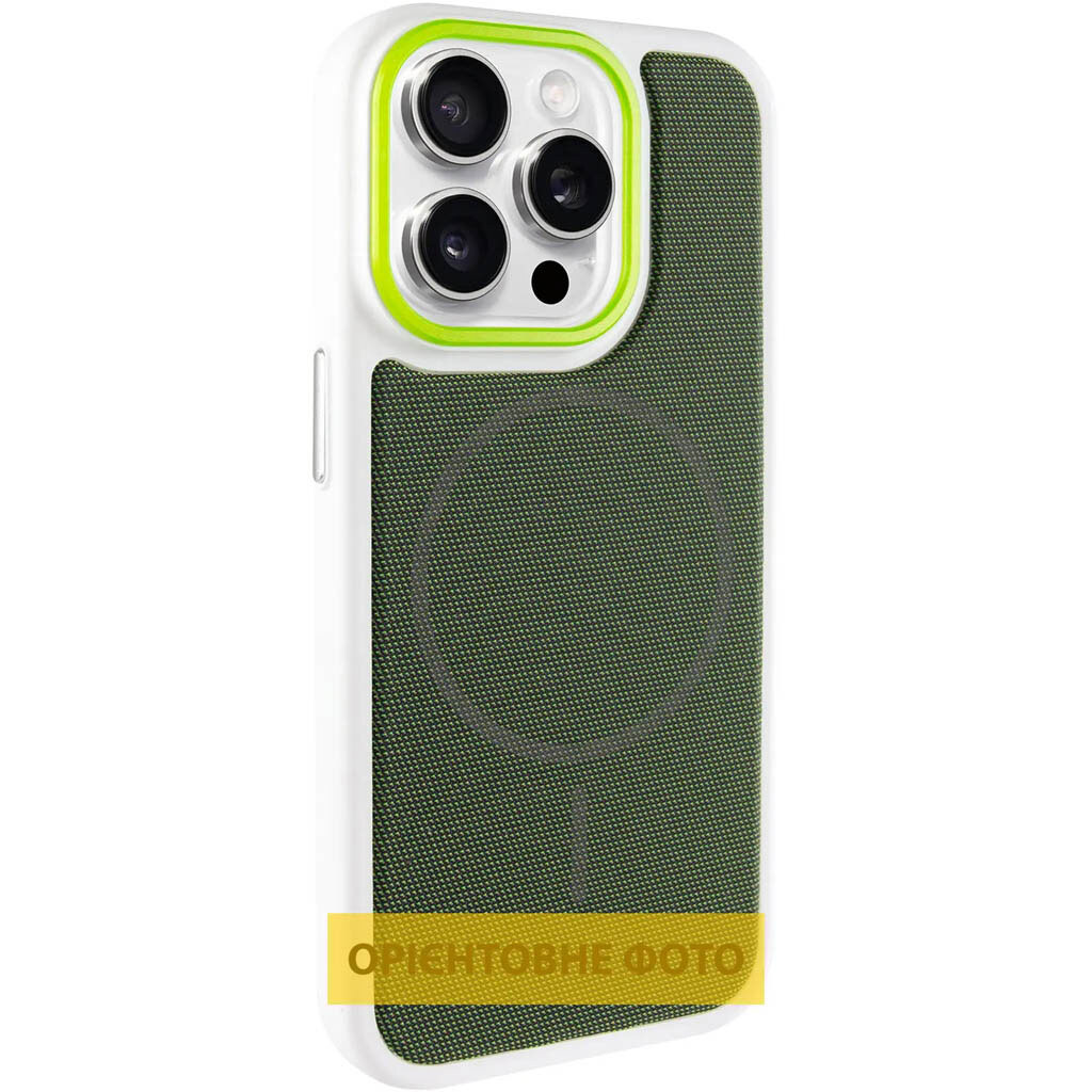 Чохол (накладка) Apple iPhone 15 Pro Max, TechWoven Hybrid, MagSafe, White-Green, Білий - № 2 Чохол (накладка) Apple iPhone 15 Pro Max, TechWoven Hybrid, MagSafe, White-Green, Білий - № 2