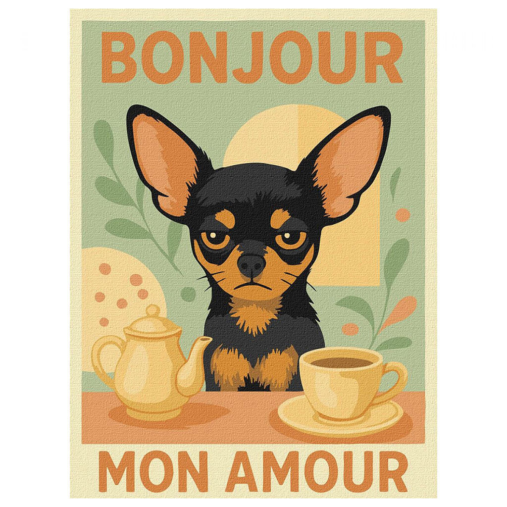 Картина по номерам "Постер. Утро из чихуахуа", 30х40см, Ідейка - № 1 Картина по номерам "Постер. Утро из чихуахуа", 30х40см, Ідейка - № 1