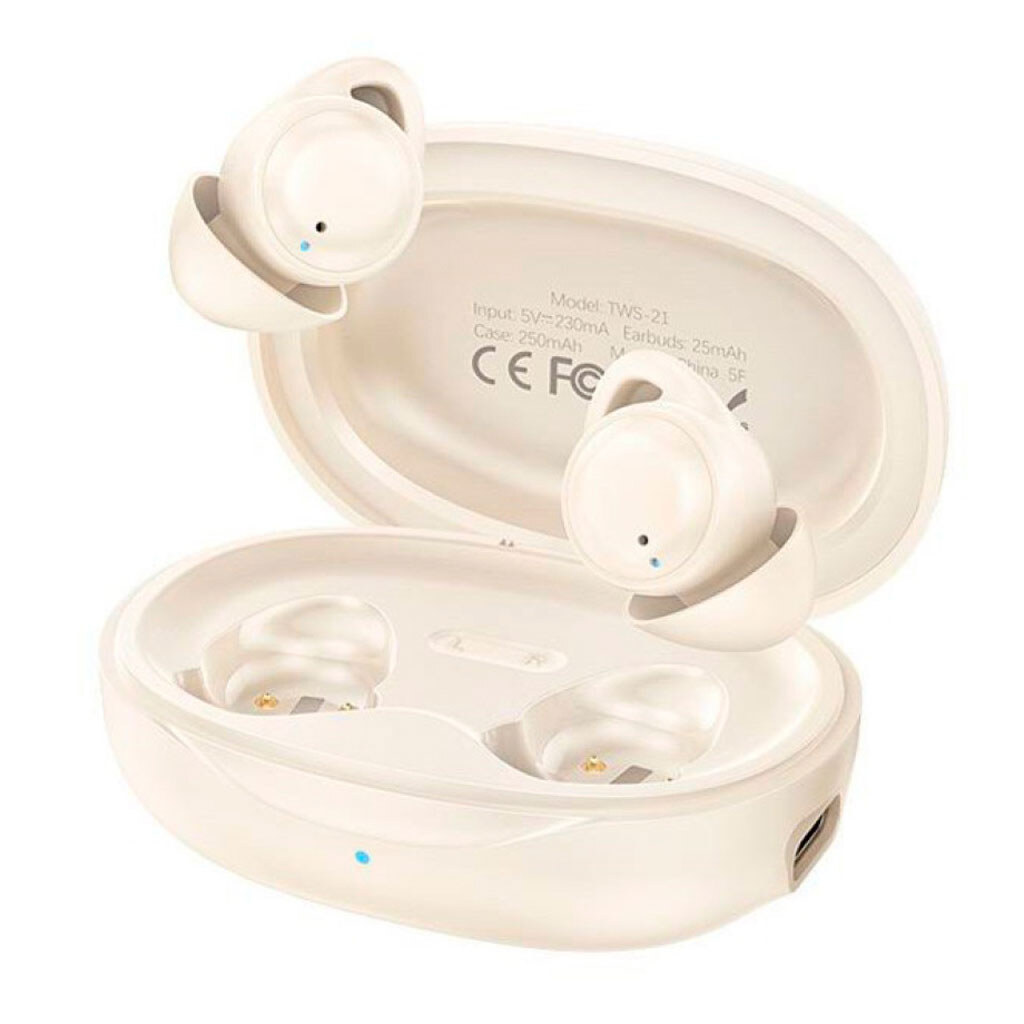 Bluetooth-гарнитура Remax TWS-21, Стерео, Бежевый - № 1 Bluetooth-гарнитура Remax TWS-21, Стерео, Бежевый - № 1