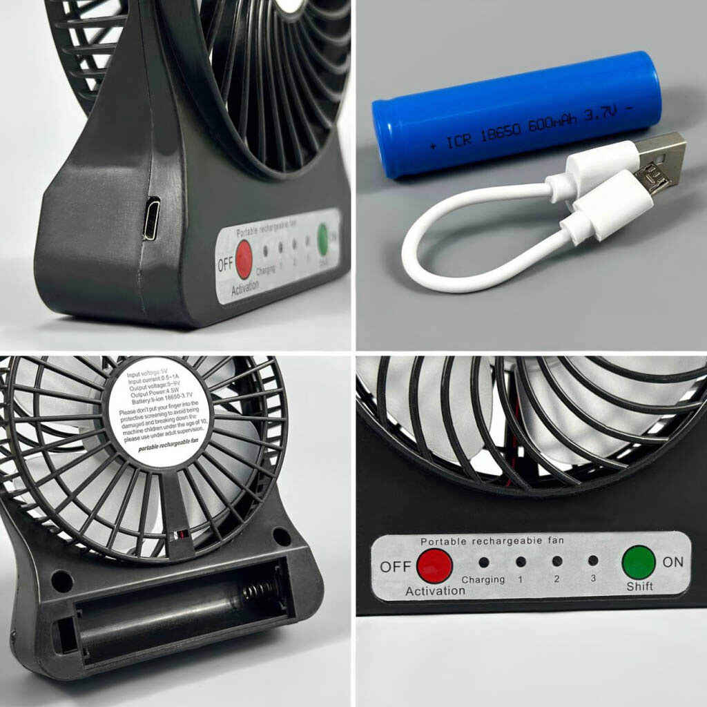 Вентилятор настольный Portable Fan Mini, Черный - № 3 Вентилятор настольный Portable Fan Mini, Черный - № 3