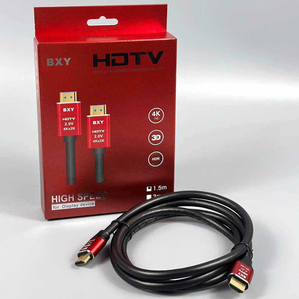 Кабель BXY HDMI - HDMI 2.0V, 1.5 м., Красный - № 4 Кабель BXY HDMI - HDMI 2.0V, 1.5 м., Красный - № 4