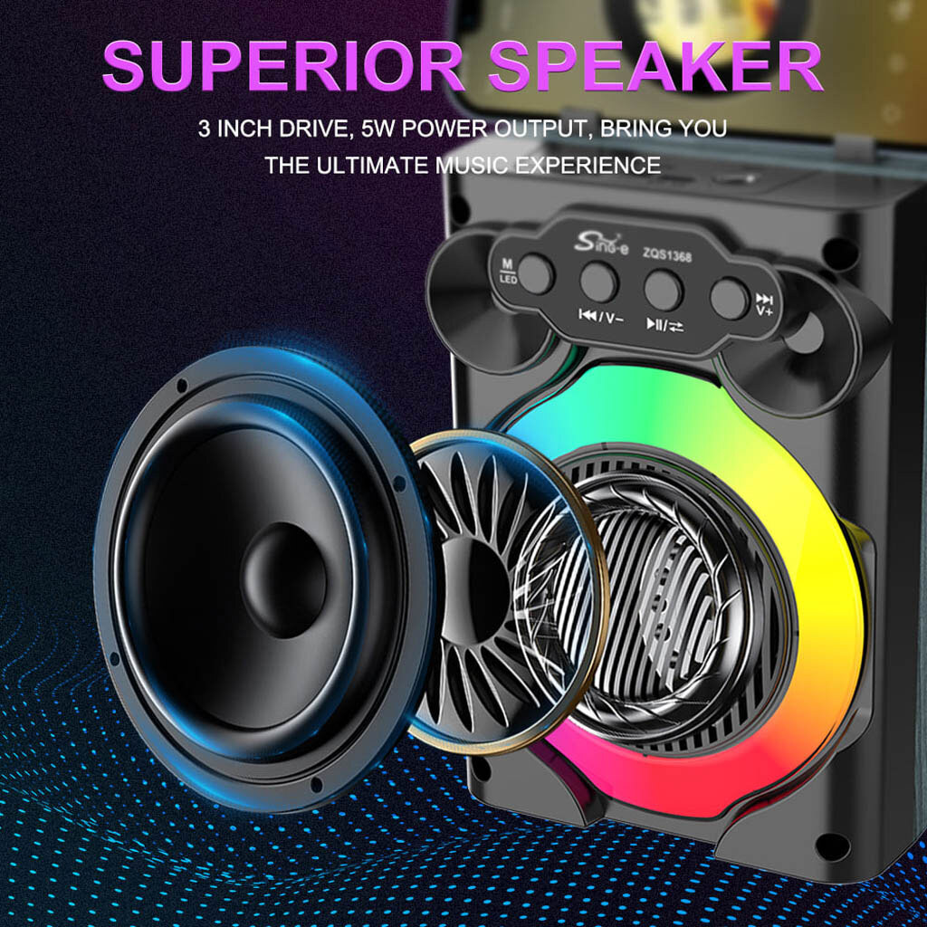 Портативная колонка Sing-e ZQS1368 Mini, Черный - № 4 Портативная колонка Sing-e ZQS1368 Mini, Черный - № 4