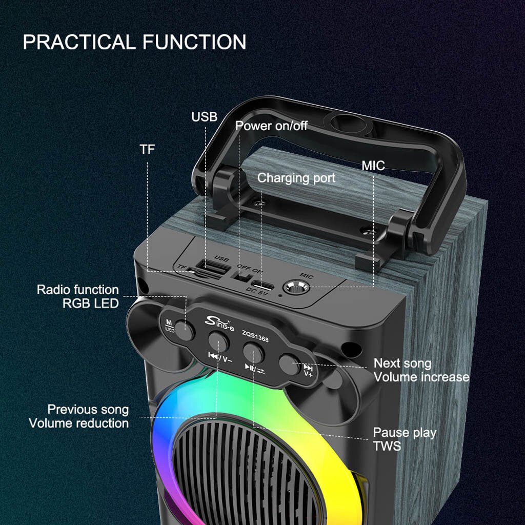 Портативная колонка Sing-e ZQS1368 Mini, Черный - № 6 Портативная колонка Sing-e ZQS1368 Mini, Черный - № 6