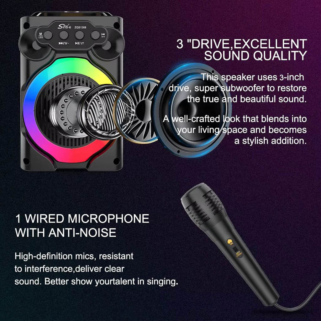 Портативная колонка Sing-e ZQS1368 Mini, Черный - № 7 Портативная колонка Sing-e ZQS1368 Mini, Черный - № 7