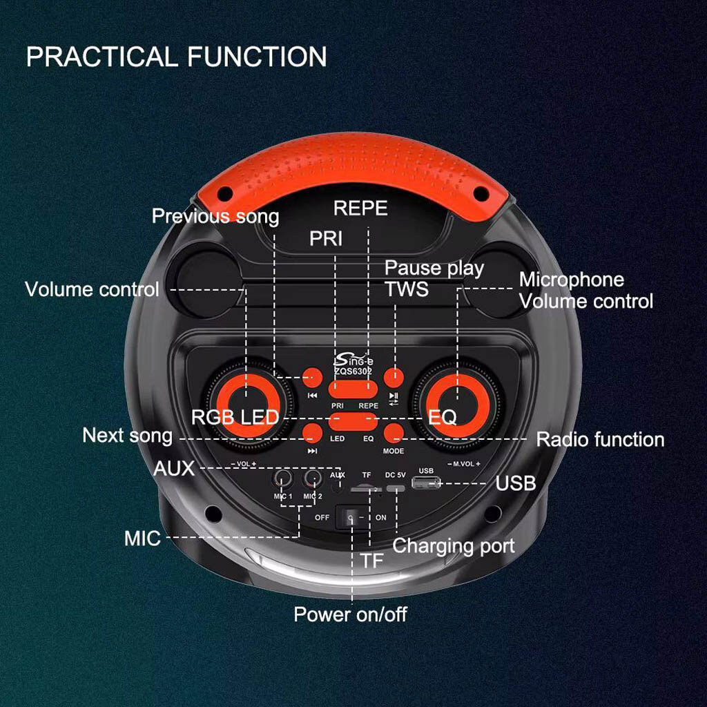 Портативна колонка Sing-e ZQS6302, Чорний - № 8 Портативна колонка Sing-e ZQS6302, Чорний - № 8