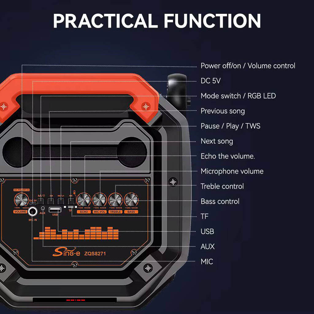 Портативна колонка Sing-e ZQS8271, Чорний - № 6 Портативна колонка Sing-e ZQS8271, Чорний - № 6