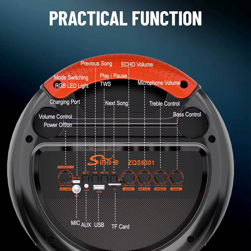 Портативна колонка Sing-e ZQS8301, Чорний - № 7 Портативна колонка Sing-e ZQS8301, Чорний - № 7