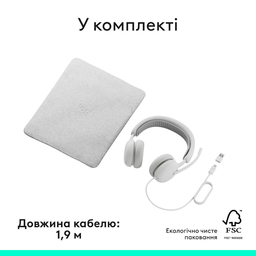 Гарнитура Logitech Zone Wired 2 USB, С микрофоном, Белый - № 10 Гарнитура Logitech Zone Wired 2 USB, С микрофоном, Белый - № 10