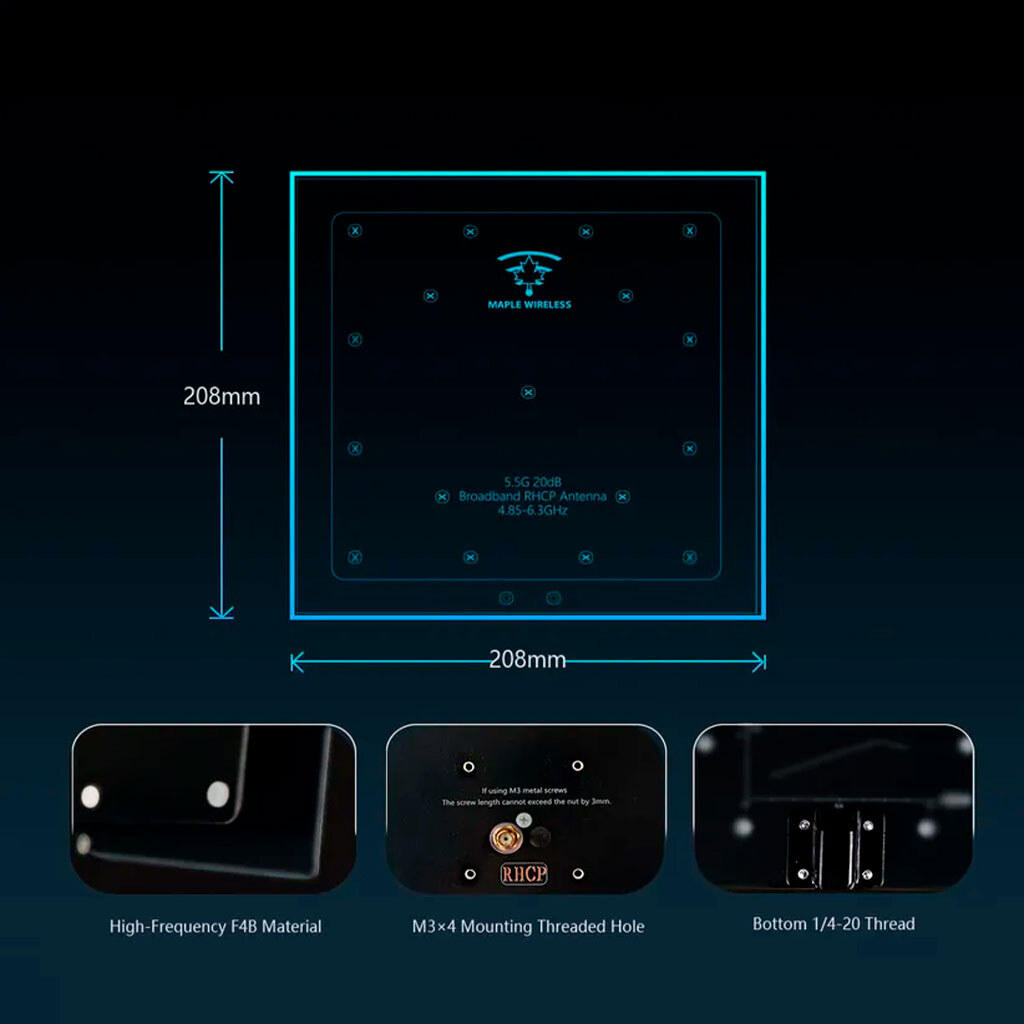 Патч антена FPV Directional patch antenna Broadband Maple Wireless 6.5G 20dB RHCP - № 5 Патч антена FPV Directional patch antenna Broadband Maple Wireless 6.5G 20dB RHCP - № 5