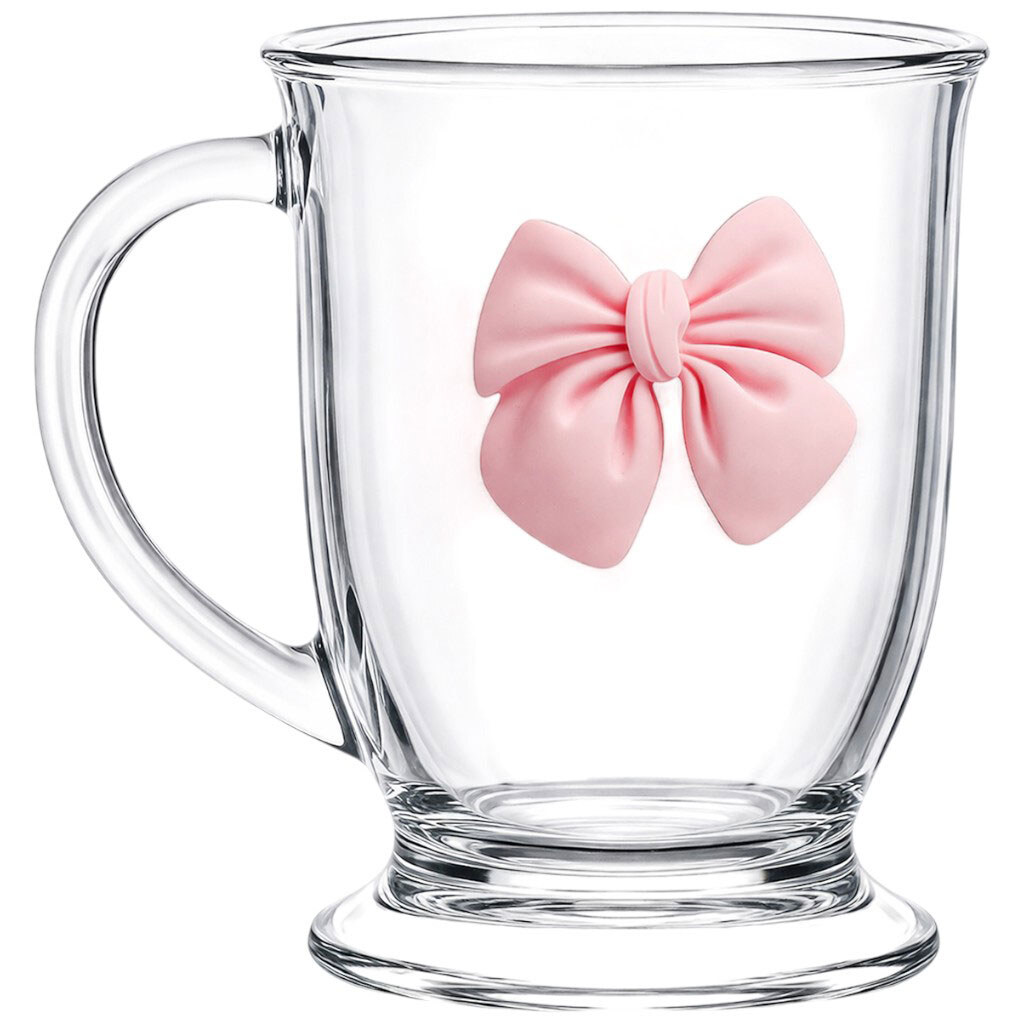 Чашка стеклянная прозрачная с декором Бантик, 460 мл - № 1 Чашка стеклянная прозрачная с декором Бантик, 460 мл - № 1