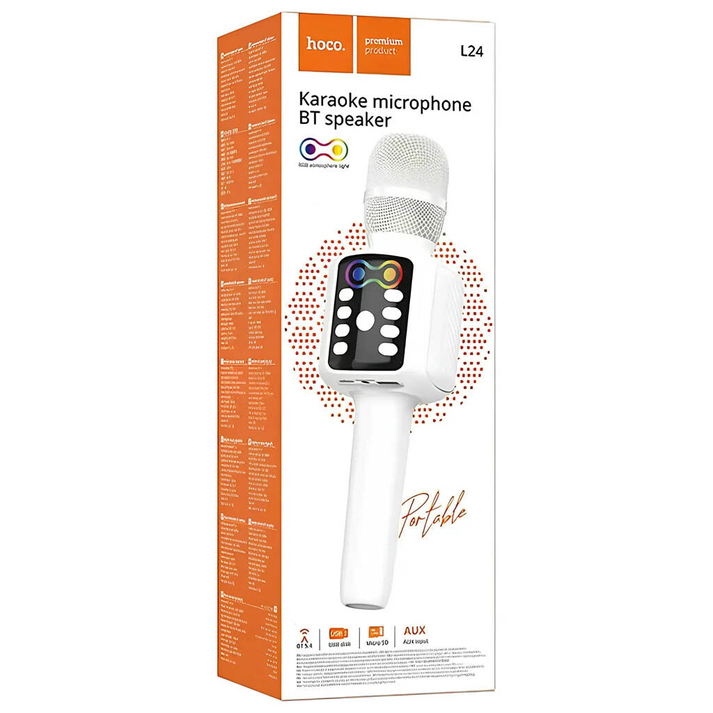Мікрофон-колонка Hoco L24 Shine, Білий - № 3 Мікрофон-колонка Hoco L24 Shine, Білий - № 3