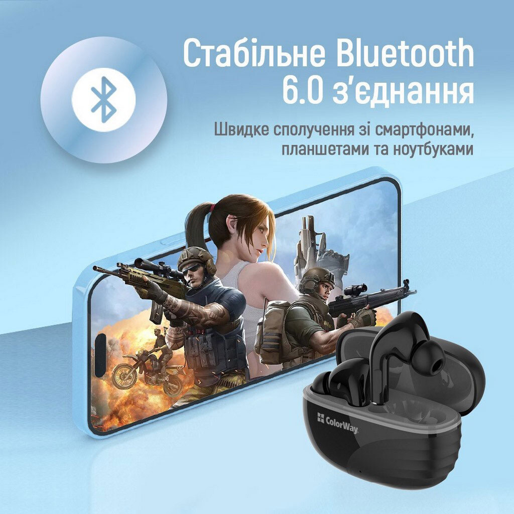 Bluetooth-гарнітура СolorWay Slim TWS-5 Earbuds, З мікрофоном, Стерео, Чорний - № 5 Bluetooth-гарнітура СolorWay Slim TWS-5 Earbuds, З мікрофоном, Стерео, Чорний - № 5