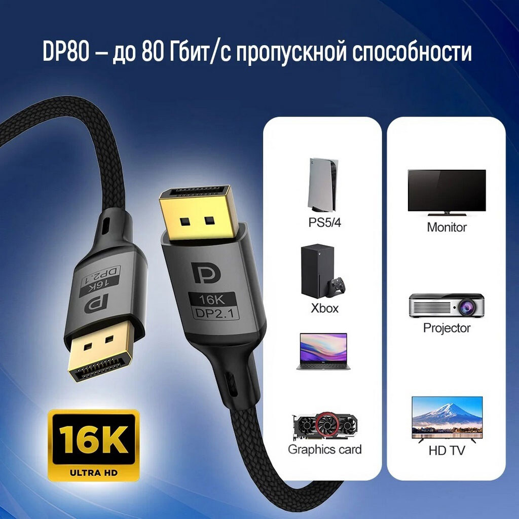 Кабель ColorWay CW-CBDP092-BK, DisplayPort, 3.0 м., Чорний - № 6 Кабель ColorWay CW-CBDP092-BK, DisplayPort, 3.0 м., Чорний - № 6