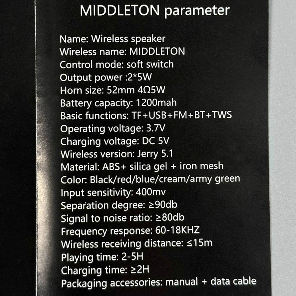 Портативная колонка Middleton W3, Черный - № 8 Портативная колонка Middleton W3, Черный - № 8