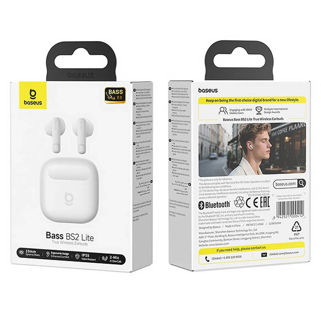 Bluetooth-гарнитура Baseus A0010A Bass BS2 Lite, Стерео, Белый - № 5 Bluetooth-гарнитура Baseus A0010A Bass BS2 Lite, Стерео, Белый - № 5