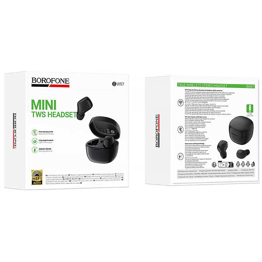 Bluetooth-гарнитура Borofone BW97, Стерео, Черный - № 4 Bluetooth-гарнитура Borofone BW97, Стерео, Черный - № 4