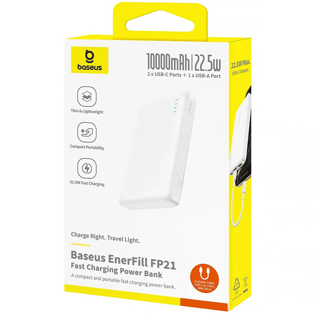 Портативная батарея (Power Bank) Baseus P1008210D213 EnerFill FP21, 10000 mAh, Белый - № 6 Портативная батарея (Power Bank) Baseus P1008210D213 EnerFill FP21, 10000 mAh, Белый - № 6