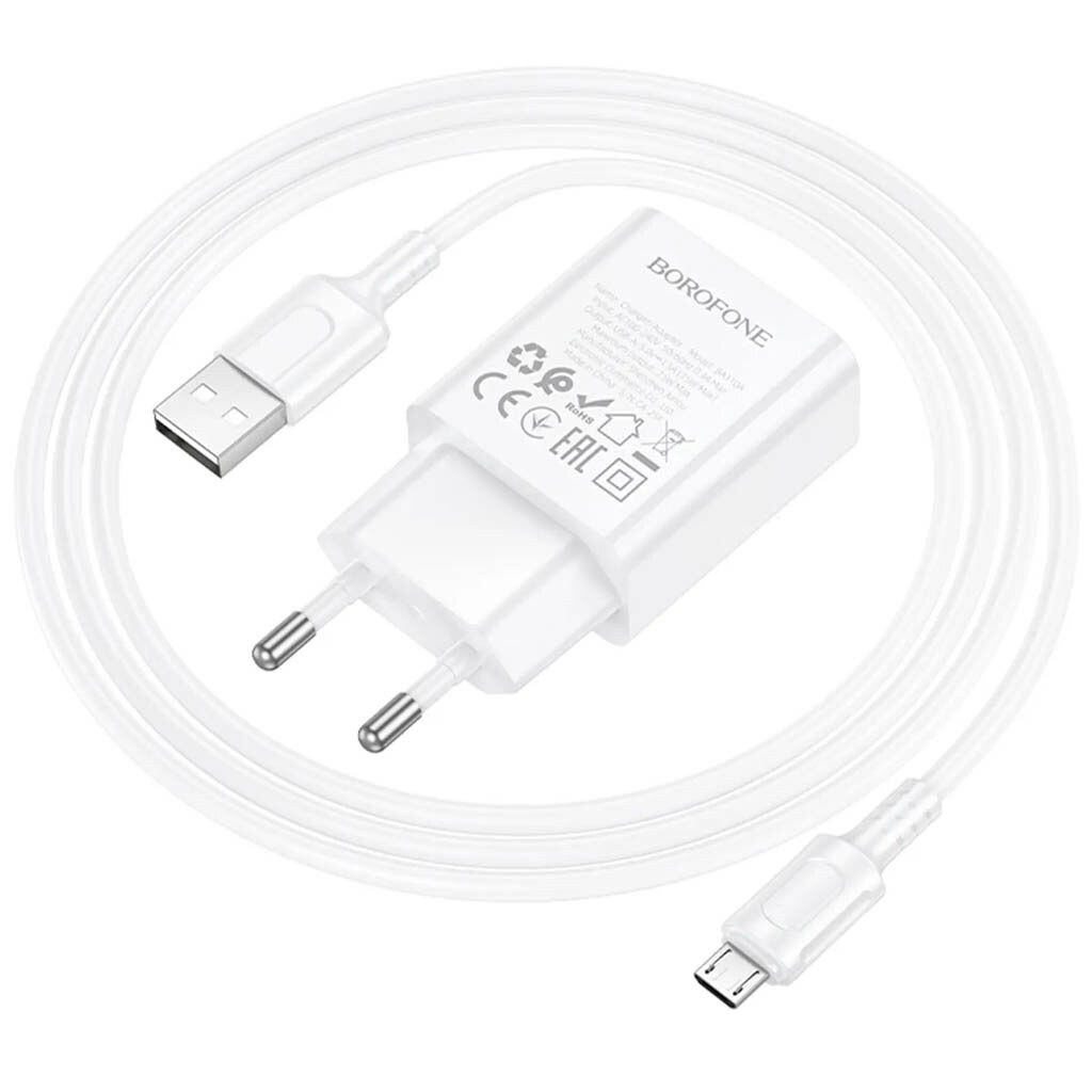 СЗУ Borofone BA110A Lemi, С кабелем, MicroUSB, Белый - № 2 СЗУ Borofone BA110A Lemi, С кабелем, MicroUSB, Белый - № 2