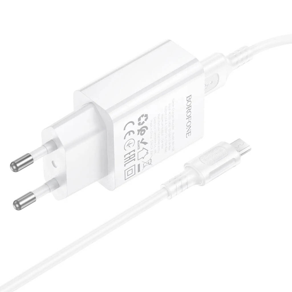 СЗУ Borofone BA110A Lemi, С кабелем, MicroUSB, Белый - № 3 СЗУ Borofone BA110A Lemi, С кабелем, MicroUSB, Белый - № 3