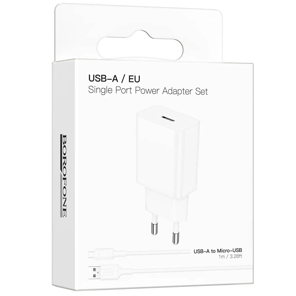 СЗУ Borofone BA110A Lemi, С кабелем, MicroUSB, Белый - № 6 СЗУ Borofone BA110A Lemi, С кабелем, MicroUSB, Белый - № 6