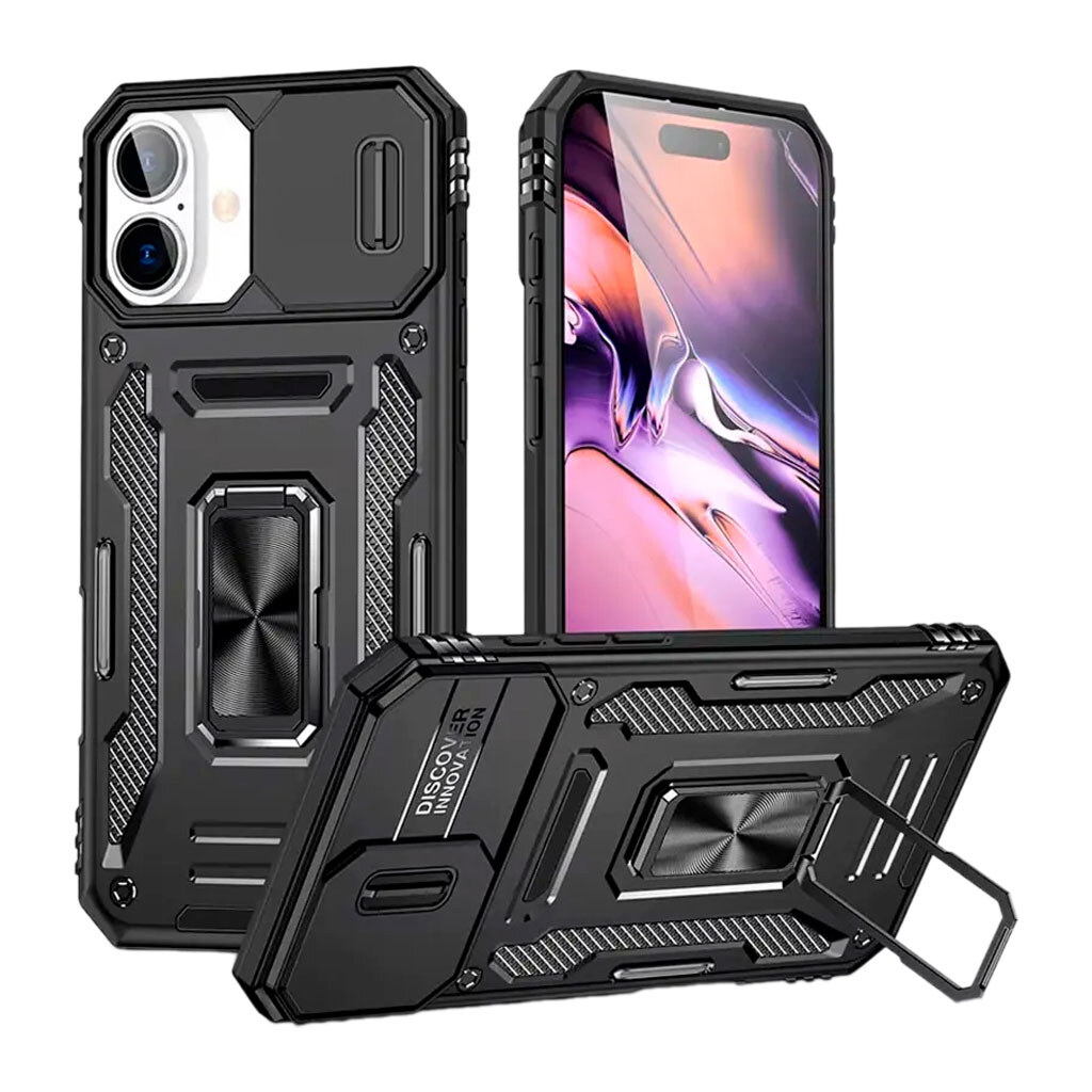 Чехол (накладка) Apple iPhone 16, Epik Camshield Army Ring, Черный - № 1 Чехол (накладка) Apple iPhone 16, Epik Camshield Army Ring, Черный - № 1