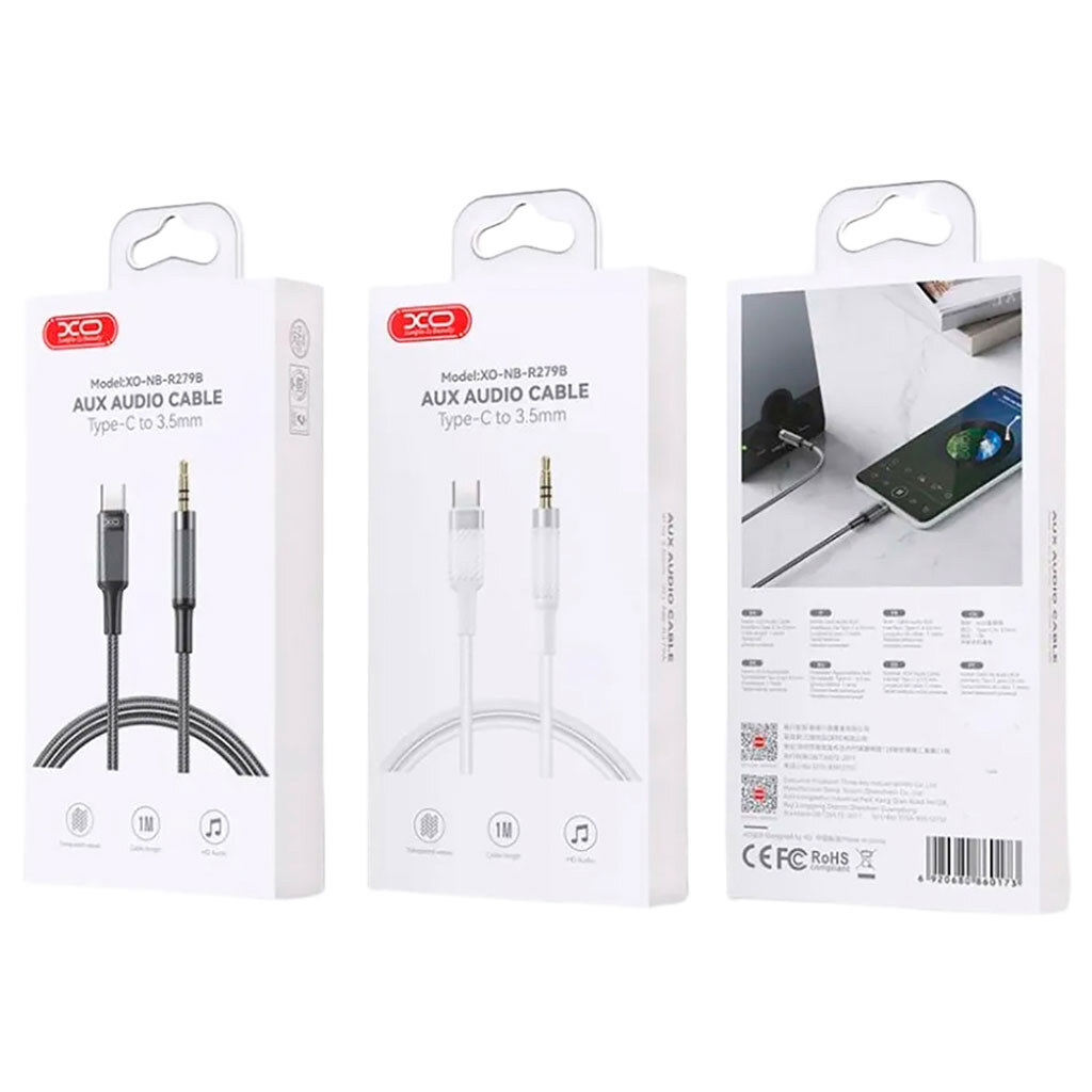 AUX кабель XO NB-R279B, Type-C, 1.0 м., Белый - № 2 AUX кабель XO NB-R279B, Type-C, 1.0 м., Белый - № 2