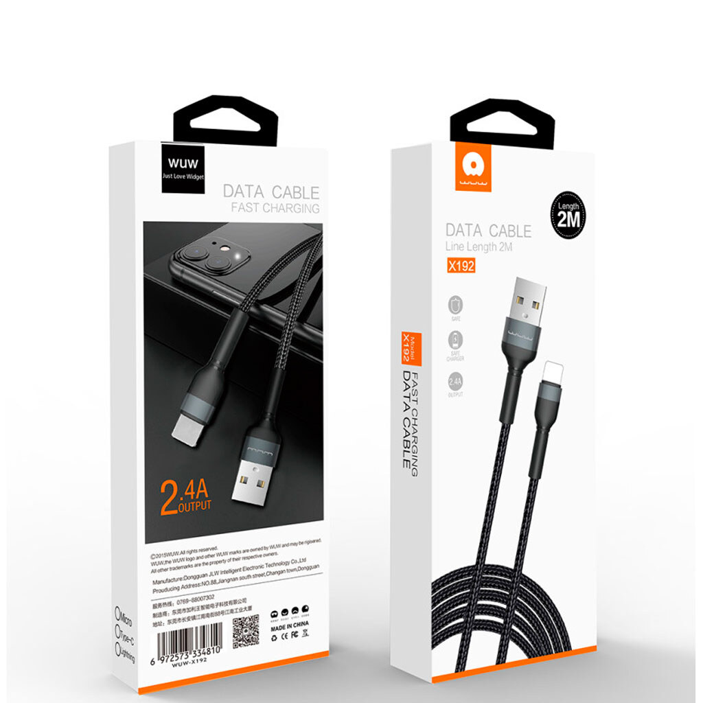 USB кабель WUW X192, MicroUSB, 2.0 м., Черный - № 3 USB кабель WUW X192, MicroUSB, 2.0 м., Черный - № 3