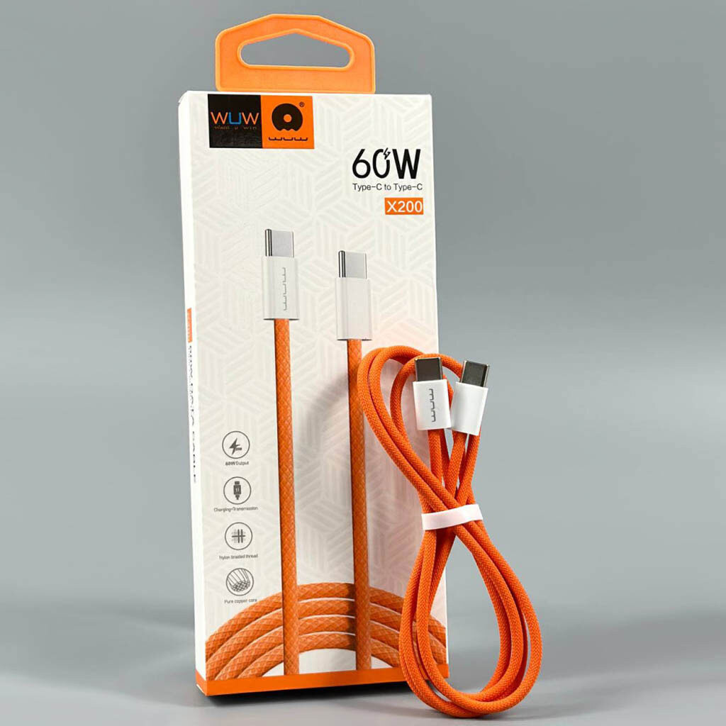 USB кабель WUW X200, Type-C, 1.0 м., Оранжевый - № 5 USB кабель WUW X200, Type-C, 1.0 м., Оранжевый - № 5