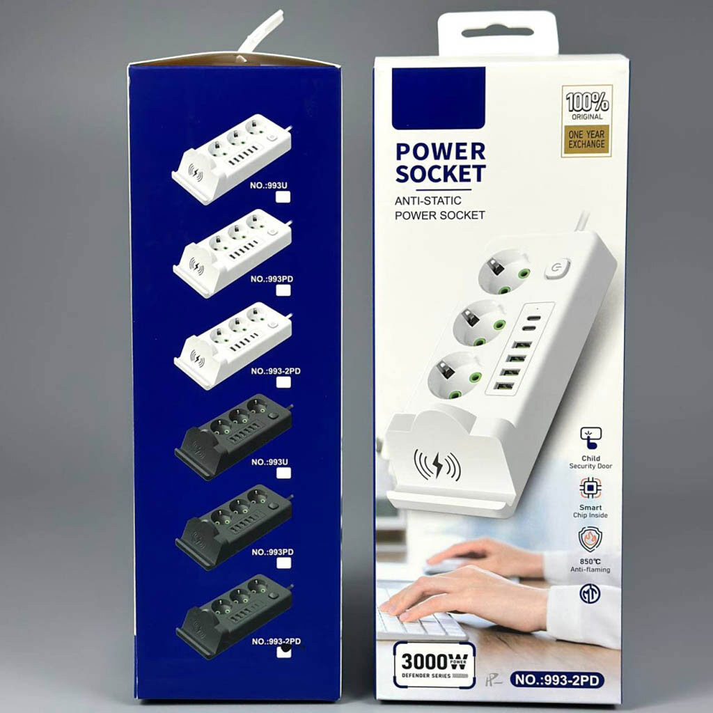 Сетевой удлинитель Power Socket 993-2PD, 2.0 м., Белый - № 7 Сетевой удлинитель Power Socket 993-2PD, 2.0 м., Белый - № 7