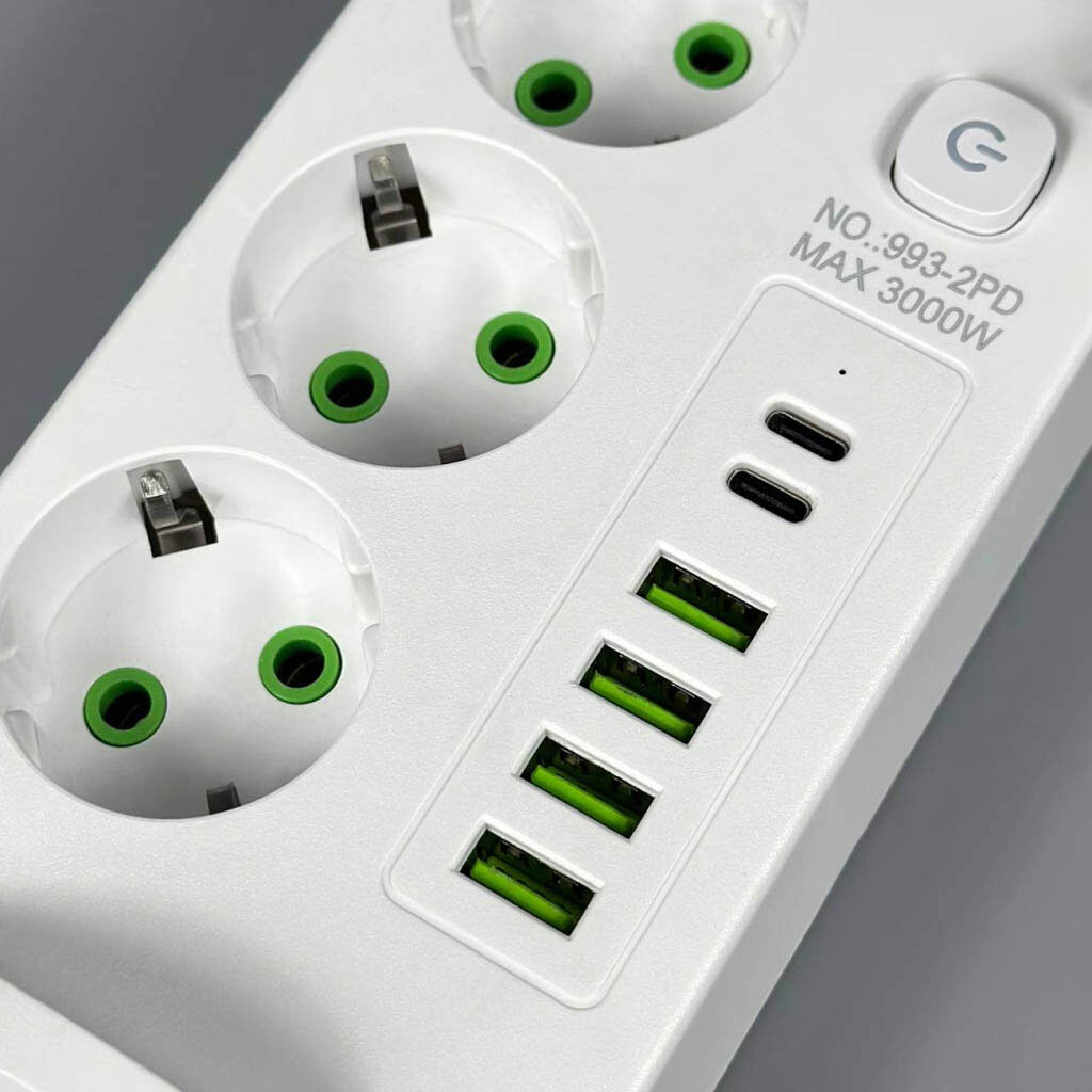Подовжувач мережі Power Socket 993-2PD, 2.0 м., Чорний - № 3 Подовжувач мережі Power Socket 993-2PD, 2.0 м., Чорний - № 3