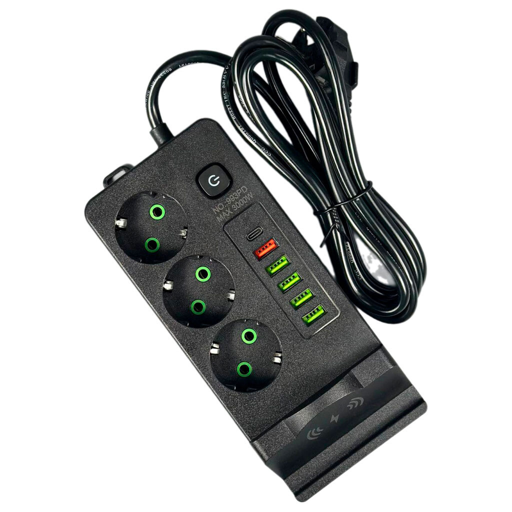 Сетевой удлинитель Power Socket 993PD, 2.0 м., Черный - № 1 Сетевой удлинитель Power Socket 993PD, 2.0 м., Черный - № 1