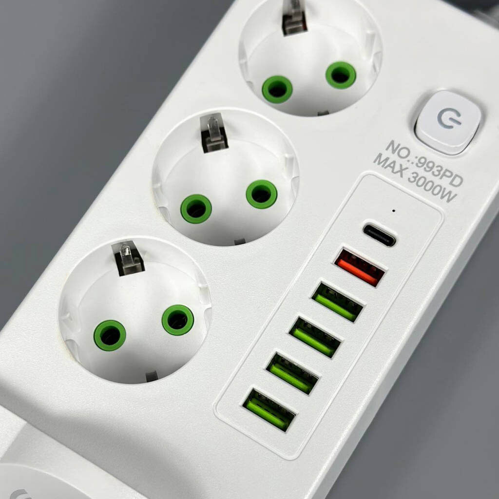 Сетевой удлинитель Power Socket 993PD, 2.0 м., Черный - № 3 Сетевой удлинитель Power Socket 993PD, 2.0 м., Черный - № 3