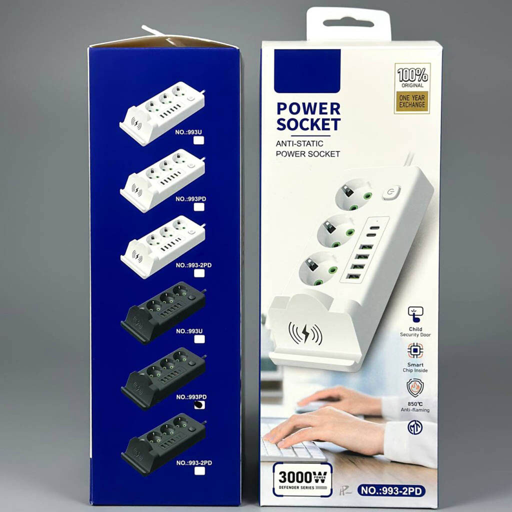 Сетевой удлинитель Power Socket 993PD, 2.0 м., Черный - № 7 Сетевой удлинитель Power Socket 993PD, 2.0 м., Черный - № 7