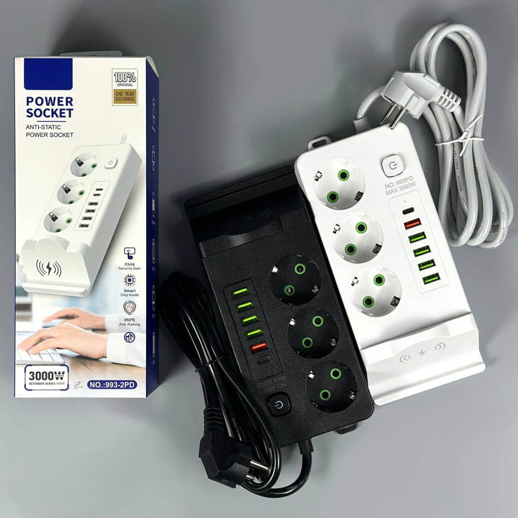 Сетевой удлинитель Power Socket 993PD, 2.0 м., Черный - № 8 Сетевой удлинитель Power Socket 993PD, 2.0 м., Черный - № 8
