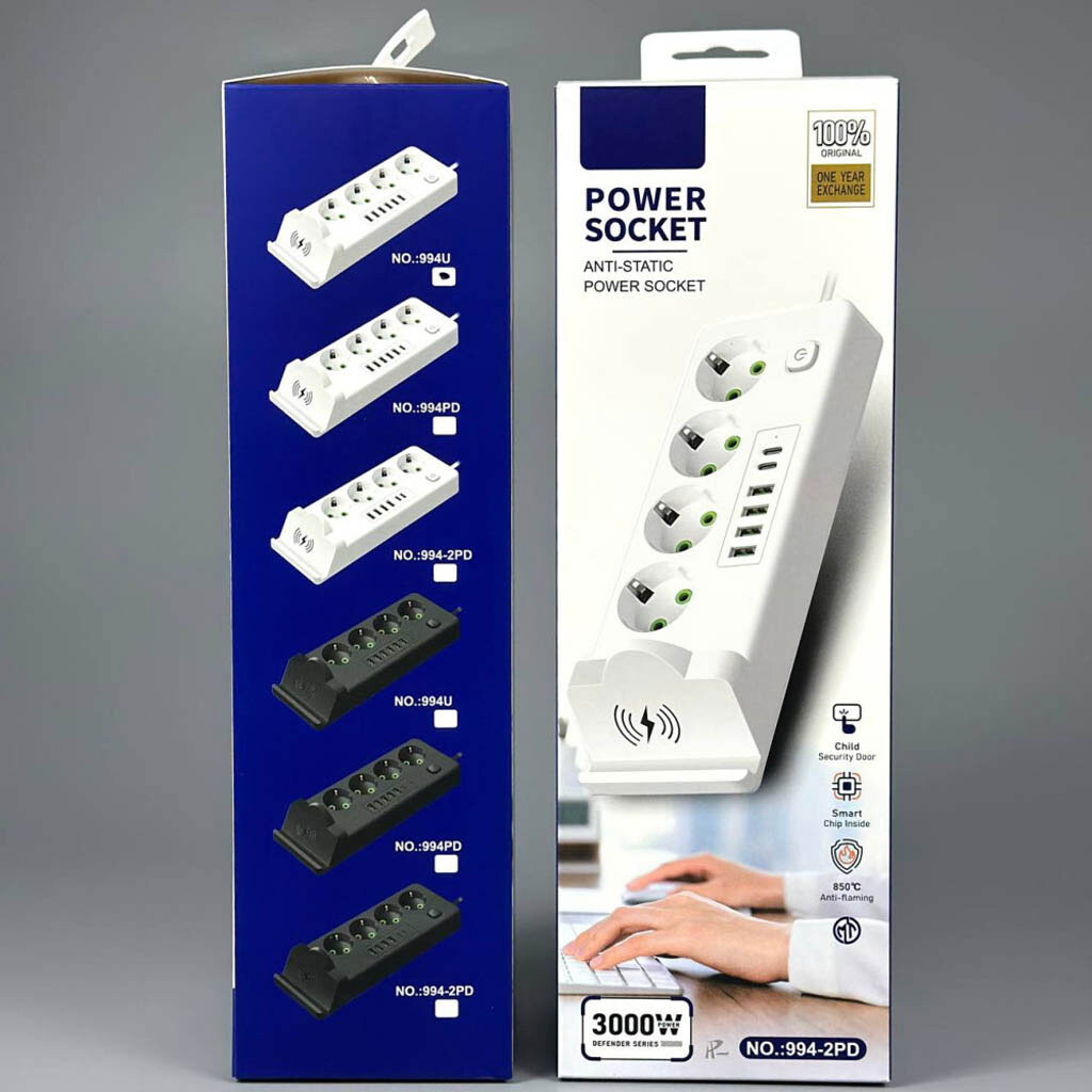 Сетевой удлинитель Power Socket 994U, 2.0 м., Черный - № 7 Сетевой удлинитель Power Socket 994U, 2.0 м., Черный - № 7