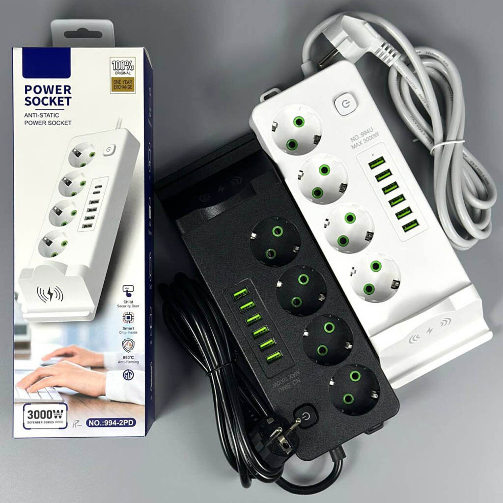 Сетевой удлинитель Power Socket 994U, 2.0 м., Черный - № 8 Сетевой удлинитель Power Socket 994U, 2.0 м., Черный - № 8