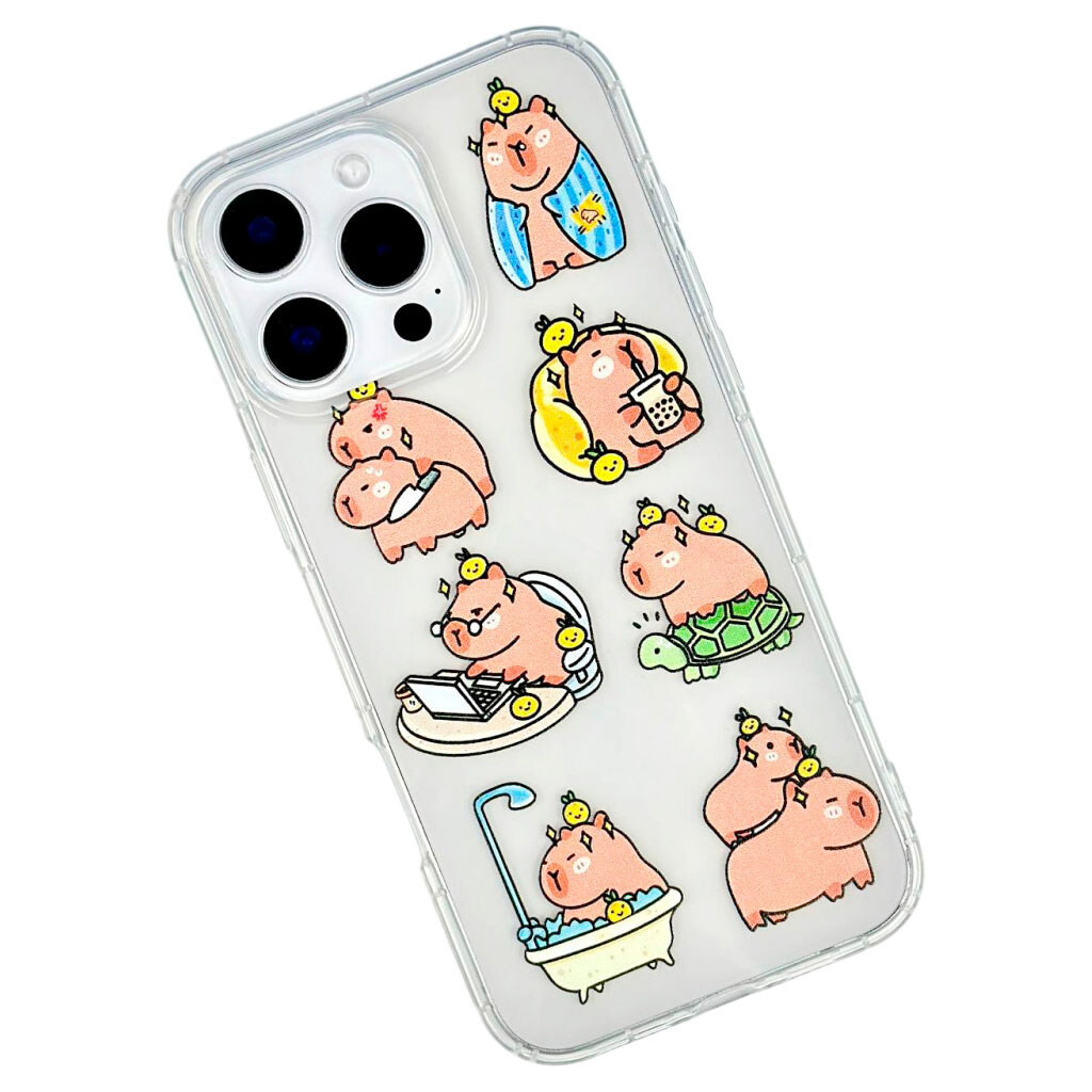 Чехол (накладка) Apple iPhone 13, Transparent Print Mix, Capybara, Прозрачный - № 1 Чехол (накладка) Apple iPhone 13, Transparent Print Mix, Capybara, Прозрачный - № 1