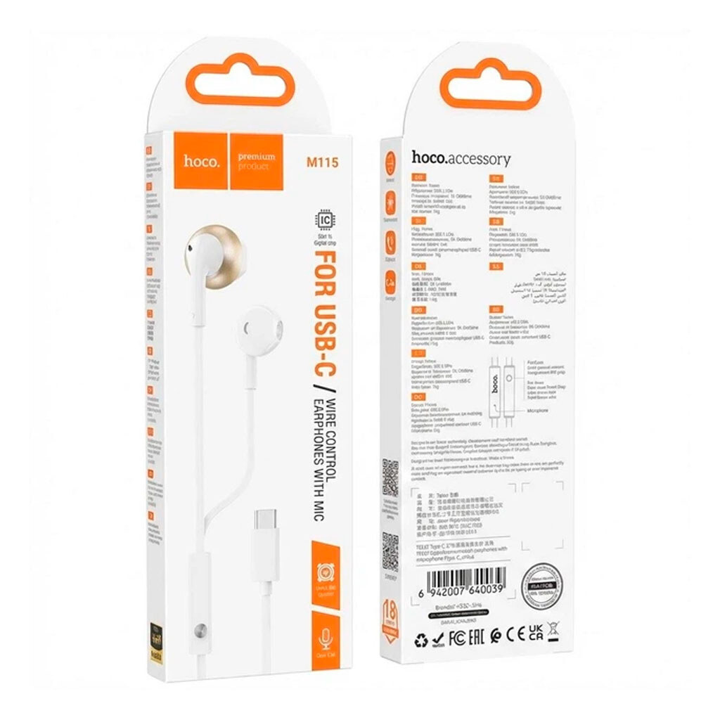 Наушники Hoco M115 Sagacious, С микрофоном, Белый - № 3 Наушники Hoco M115 Sagacious, С микрофоном, Белый - № 3