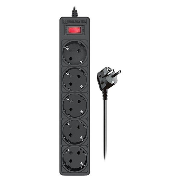 Сетевой удлинитель REAL-EL RS-Protect 505, 3.0 м., Черный - № 1 Сетевой удлинитель REAL-EL RS-Protect 505, 3.0 м., Черный - № 1