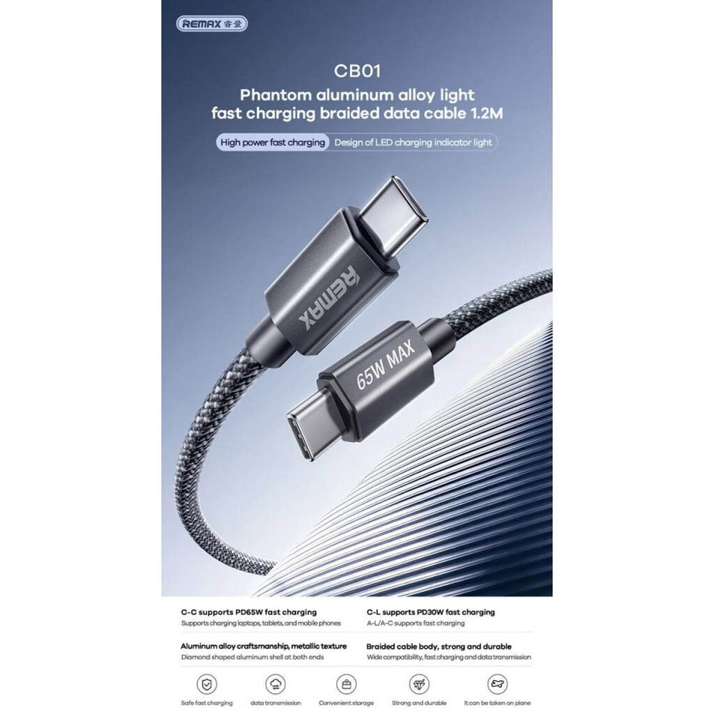 USB кабель Remax CB01 Phantom, Type-C, 1.2 м., Серый - № 3 USB кабель Remax CB01 Phantom, Type-C, 1.2 м., Серый - № 3