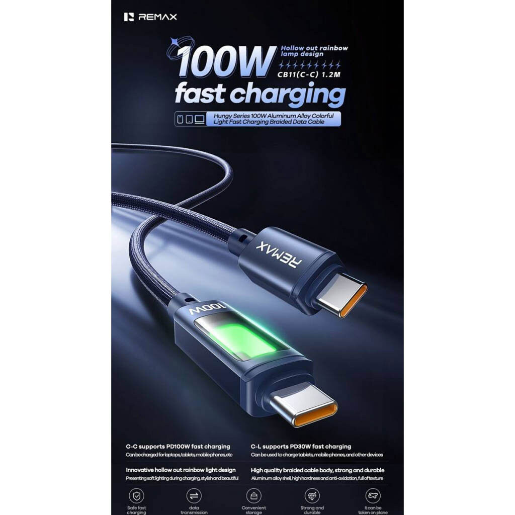 USB кабель Remax CB11 Hungy, Type-C, 1.2 м., Синий - № 2 USB кабель Remax CB11 Hungy, Type-C, 1.2 м., Синий - № 2