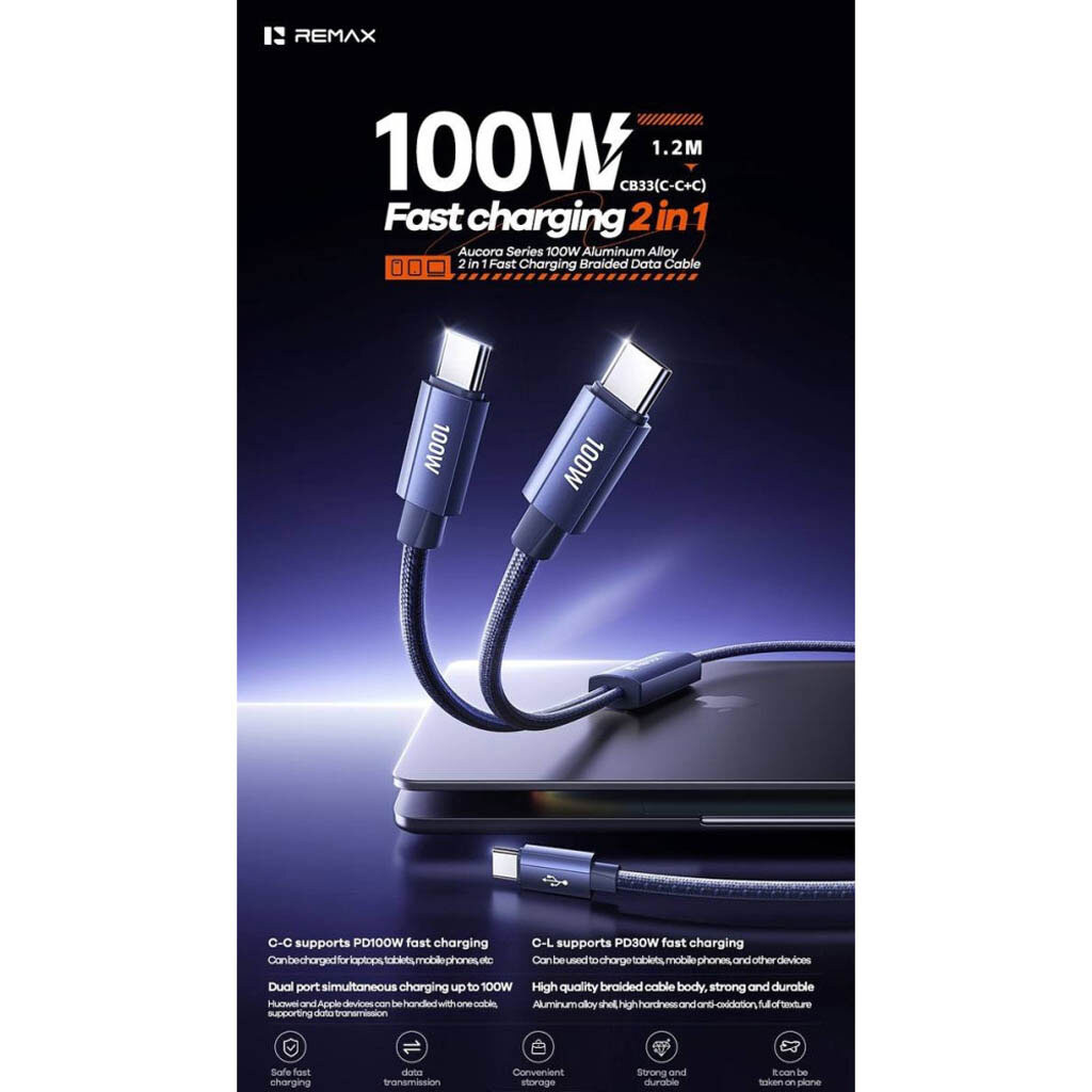 USB кабель Remax CB33 Aucora, Type-C, 1.2 м., Синий - № 2 USB кабель Remax CB33 Aucora, Type-C, 1.2 м., Синий - № 2